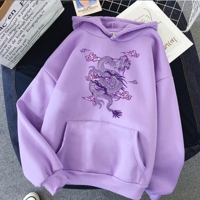 Harajuku purple dragon design sweatshirt hoodies