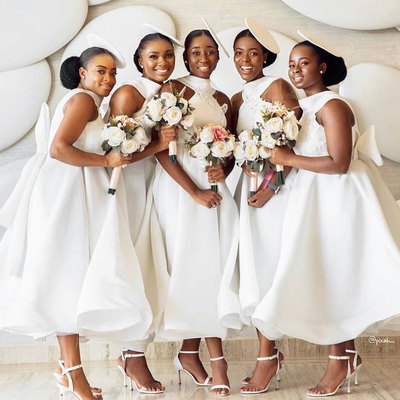 Ankle length bridesmaid dresses with appliques - Thumbnail 3