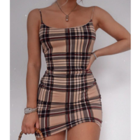 Sexy Sling Check Printed High Waist Dress - Thumbnail 1
