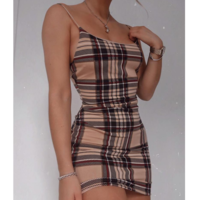 Sexy Sling Check Printed High Waist Dress - Thumbnail 2