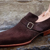 Christmas Sale Chocolaty Beans Mixture Suede Men's Single Monk Strap Handmade Shoes Best For Events - Thumbnail 1