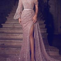 Exquisite  Mermaid One Shoulder Long Sleeves Sequins Prom Evening Dresses - Thumbnail 1
