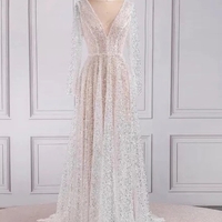 Sparking white See-Through Bing Bling Bridal Dress Long Sleeves Wedding Dresses - Thumbnail 4