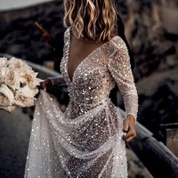 Sparking white See-Through Bing Bling Bridal Dress Long Sleeves Wedding Dresses - Thumbnail 3