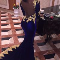 Royal Blue Mermaid Prom Dresses Gold Appliques Backless African Girl Black Girl Evening Formal Gowns,39 - Thumbnail 2