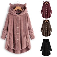 Kawaii Cat Ears Hooded Plush Coat - Thumbnail 6