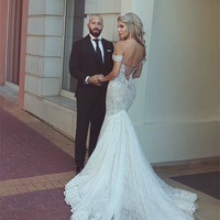 Modern Off-the-Shoulder Sweetheart Lace Mermaid Wedding Dress,46 - Thumbnail 1