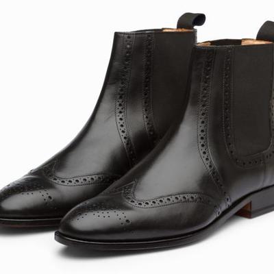 Classic black oxfords british looks ankle high wingtip handmade leather boot