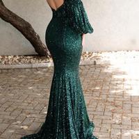 Sparkly Green Long Sleeve Evening Dresses.Charming V-Neck Backless Mermaid Formal Evening Gowns - Thumbnail 1