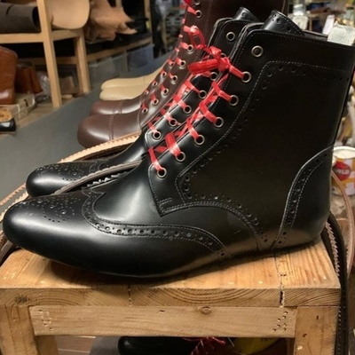 Luxury black handmade made on order ankle high leather sole boot - Thumbnail 5