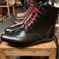 Luxury Black Handmade Made On Order Ankle High Leather Sole Boot - Thumbnail 1