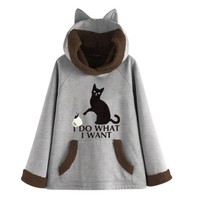 I Do What I Want Cute Cat Sweatshirt Hoodies - Thumbnail 3