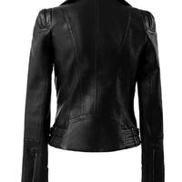 Womens Motorcycle Moto Biker Black Missy Regular Slim Fit stylish Lambskin Leather Jacket for Ladies - Thumbnail 1