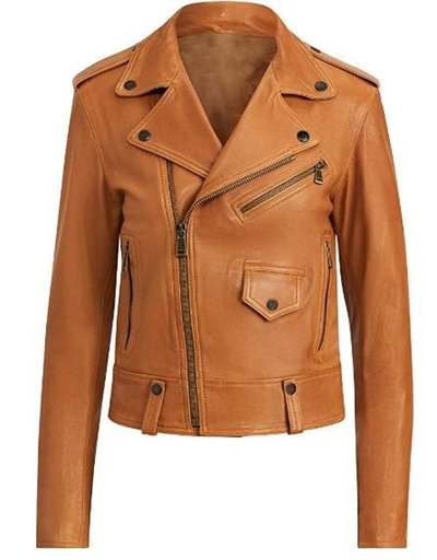 Women's Moto Tan Motoevo Biker Design slimfit Lambskin Leather Jacket with 100% Polyester lining