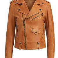 Women's Moto Tan Motoevo Biker Design slimfit Lambskin Leather Jacket with 100% Polyester lining - Thumbnail 4