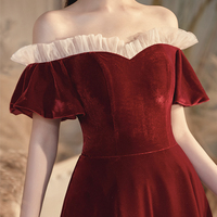 Burgundy velvet long prom dress evening dress - Thumbnail 1