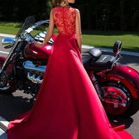 Elegant A Line Red See Through Back Long V Neck Prom Dresses Evening Dresses - Thumbnail 1