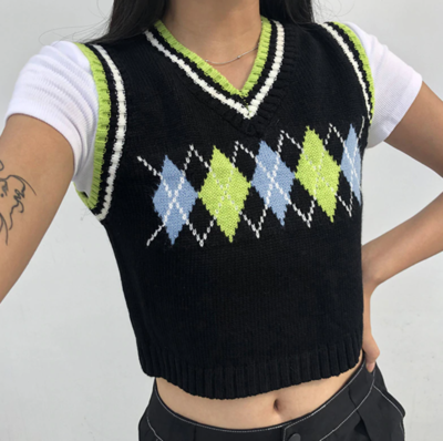 Free Shipping-90s ARGYLE VEST