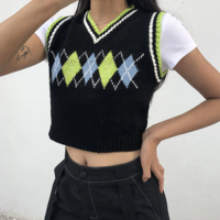 Free Shipping-90s ARGYLE VEST - Thumbnail 1