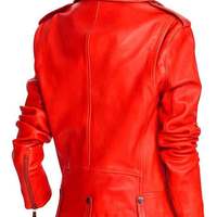 Women's Moto Red Motoevo Biker Design slimfit Lambskin Leather Jacket with 100% Polyester lining - Thumbnail 1