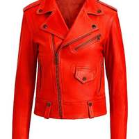 Women's Moto Red Motoevo Biker Design slimfit Lambskin Leather Jacket with 100% Polyester lining - Thumbnail 4