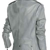 Women's Gray biker Moto Lambskin Leather Jacket with 100% Polyester lining - Thumbnail 1