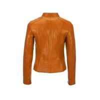 Women's Tan biker Moto Lambskin Leather Jacket with 100% Polyester lining - Thumbnail 1