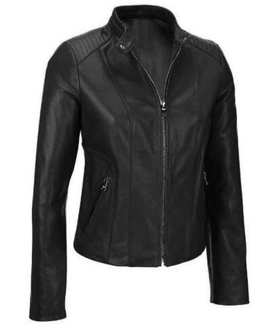 Women's Black biker Moto Lambskin Leather Jacket with 100% Polyester lining