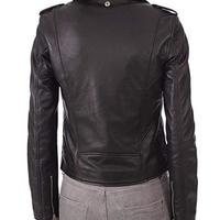 Moto Biker Lambskin Leather Jacket Zipper closure Soft Stylish Slimfit for Women's Black - Thumbnail 2
