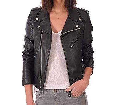 Moto Biker Lambskin Leather Jacket Zipper closure Soft Stylish Slimfit for Women's Black
