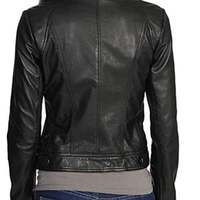 Women's Bomber Moto Biker Lambskin Leather Jacket Zipper closure Soft Stylish Slimfit Black - Thumbnail 1
