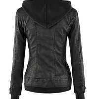 Women's Black biker Motorcycle Bomber Sparteens slim fit Removable Hood Lambskin Leather Jacket for Women with 100% Polyester lining - Thumbnail 1