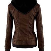Women's Brown biker Motorcycle Bomber Sparteens slim fit Removable Hood Lambskin Leather Jacket for Women with 100% Polyester lining - Thumbnail 2
