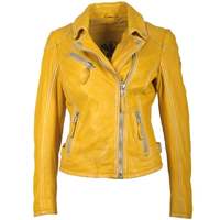 Women Moto Biker Motorcycle Racing Leather Jacket Lockable Stylish Yellow - Thumbnail 2