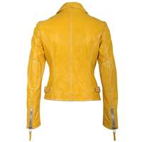 Women Moto Biker Motorcycle Racing Leather Jacket Lockable Stylish Yellow - Thumbnail 1