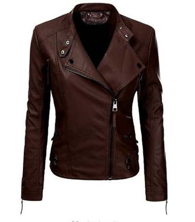 Women Motorcycle Moto Biker Brown Slim Fit stylish Lamb Leather Jacket for Ladies