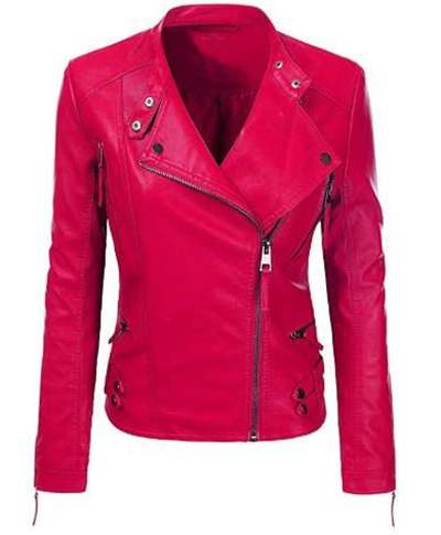 Women Motorcycle Moto Biker Pink Slim Fit stylish Lamb Leather Jacket for Ladies
