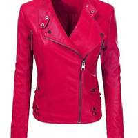 Women Motorcycle Moto Biker Pink Slim Fit stylish Lamb Leather Jacket for Ladies - Thumbnail 4