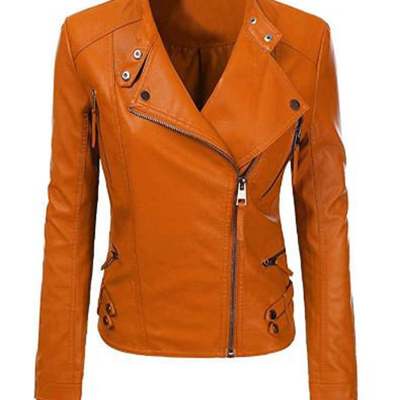 Women motorcycle moto biker tan slim fit stylish lamb leather jacket for ladies