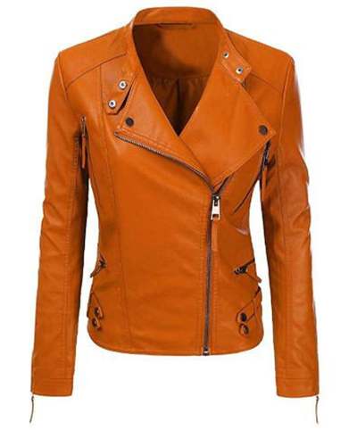 Women Motorcycle Moto Biker Tan Slim Fit stylish Lamb Leather Jacket for Ladies