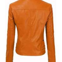 Women Motorcycle Moto Biker Tan Slim Fit stylish Lamb Leather Jacket for Ladies - Thumbnail 1