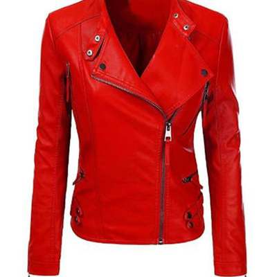 Women motorcycle moto biker red slim fit stylish lamb leather jacket for ladies