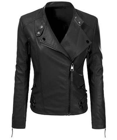 Women Motorcycle Moto Biker Black Slim Fit stylish Lamb Leather Jacket for Ladies