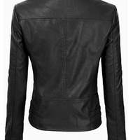 Women Motorcycle Moto Biker Black Slim Fit stylish Lamb Leather Jacket for Ladies - Thumbnail 1