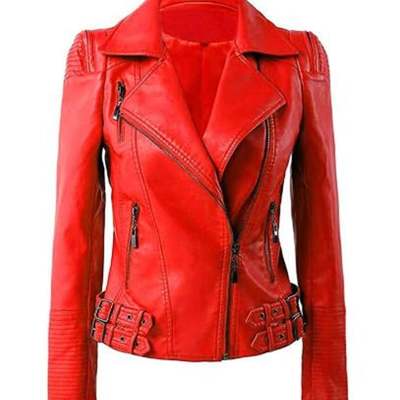 Womens motorcycle moto biker red missy regular slim fit stylish lambskin leather jacket for ladies