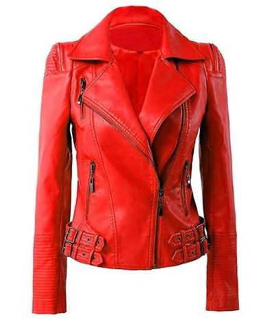 Womens Motorcycle Moto Biker Red Missy Regular Slim Fit stylish Lambskin Leather Jacket for Ladies