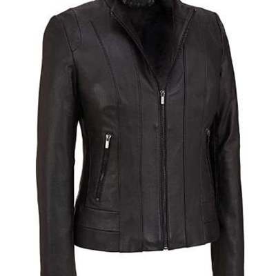 Women's black biker motorcycle missy regular pu faux leather jacket with 100% polyester lining