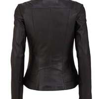 Women's Black Biker Motorcycle Missy Regular PU Faux Leather Jacket with 100% Polyester lining - Thumbnail 1