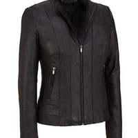 Women's Black Biker Motorcycle Missy Regular PU Faux Leather Jacket with 100% Polyester lining - Thumbnail 4