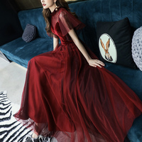Burgundy velvet tulle prom dress burgundy evening dress - Thumbnail 2